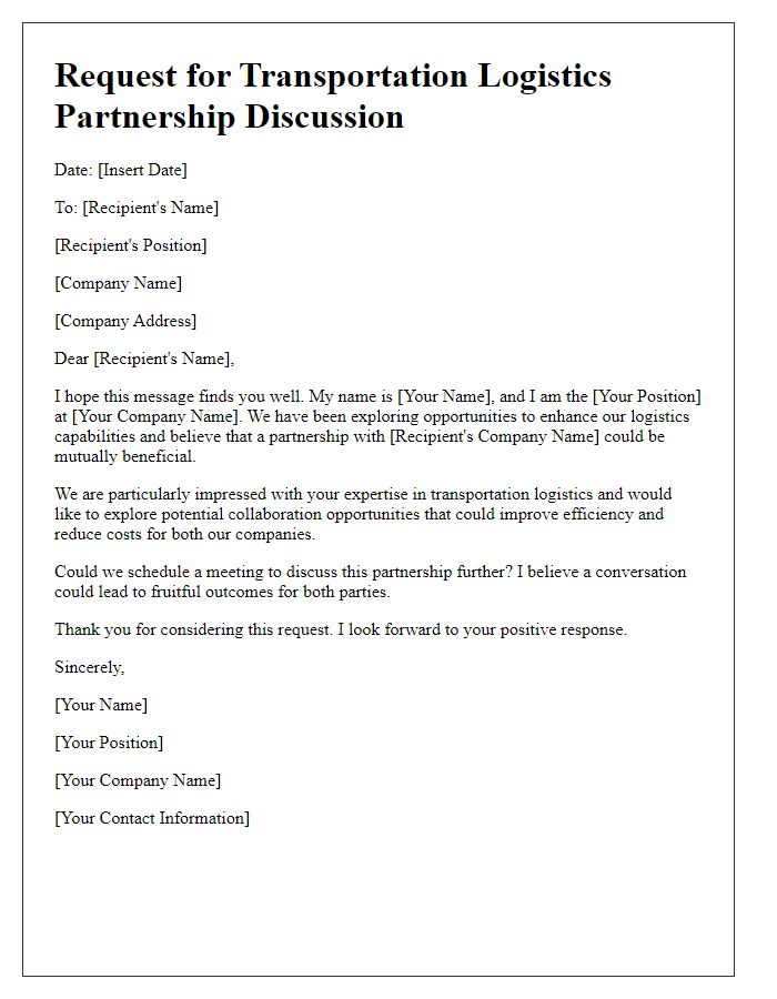 Letter template of request for transportation logistics partnership discussion