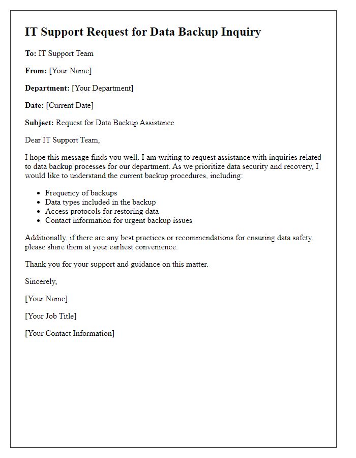 Letter template of IT support request for data backup inquiries.