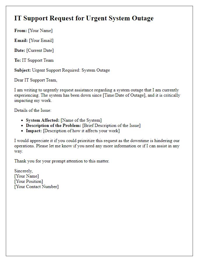 Letter template of IT support request for urgent system outage.