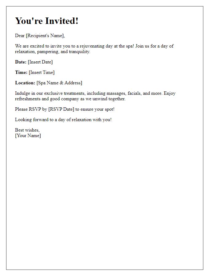 Letter template of a rejuvenating day spa outing invitation