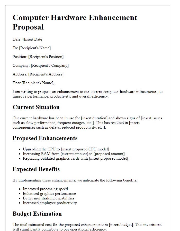 Letter template of computer hardware enhancement proposal