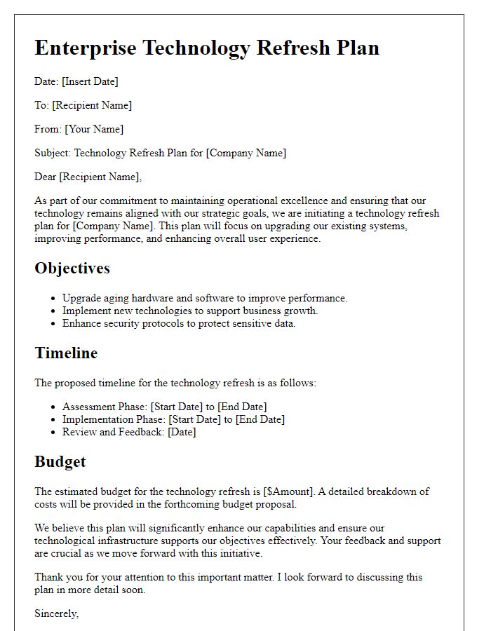 Letter template of enterprise technology refresh plan