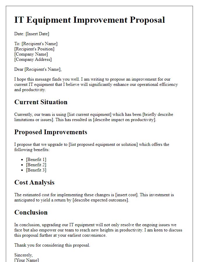 Letter template of IT equipment improvement proposal