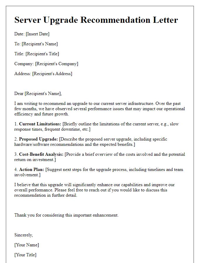 Letter template of server upgrade recommendation