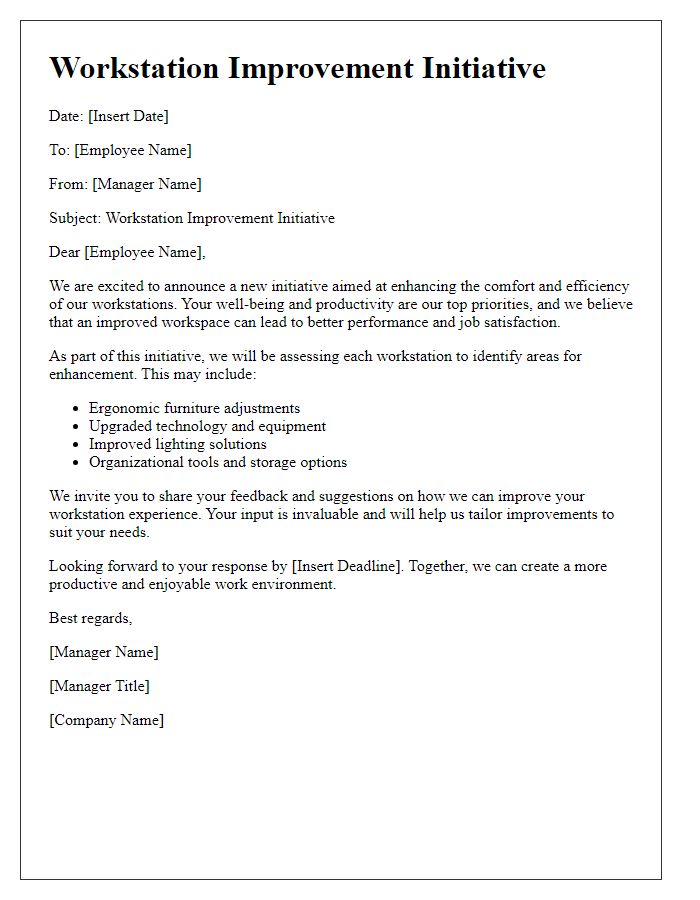 Letter template of workstation improvement initiative