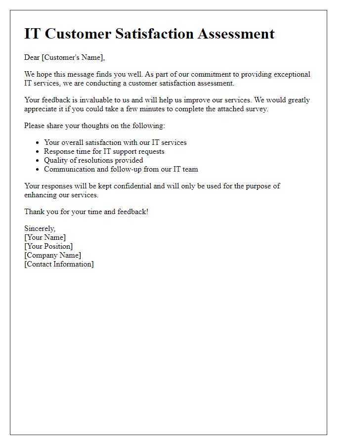 Letter template of IT customer satisfaction assessment.