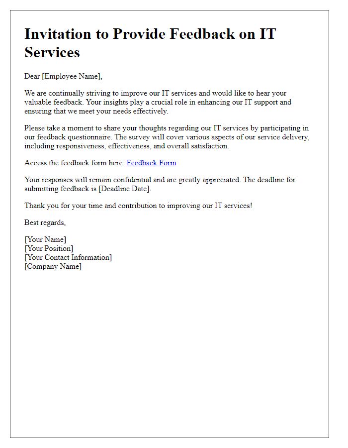 Letter template of IT service improvement feedback invitation.