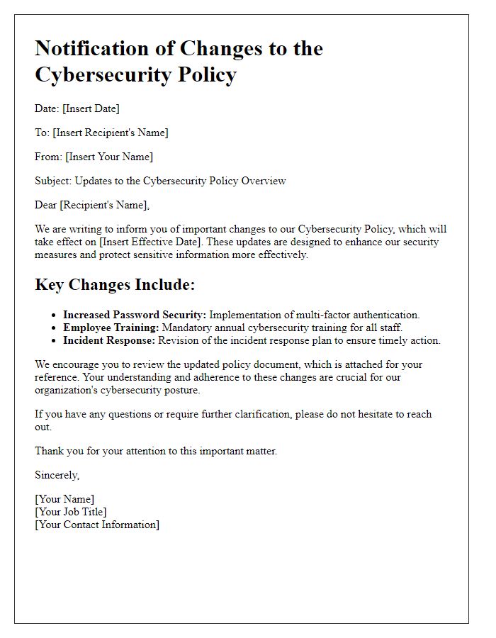 Letter template of changes to the cybersecurity policy overview