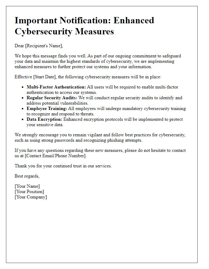 Letter template of enhanced cybersecurity measures information