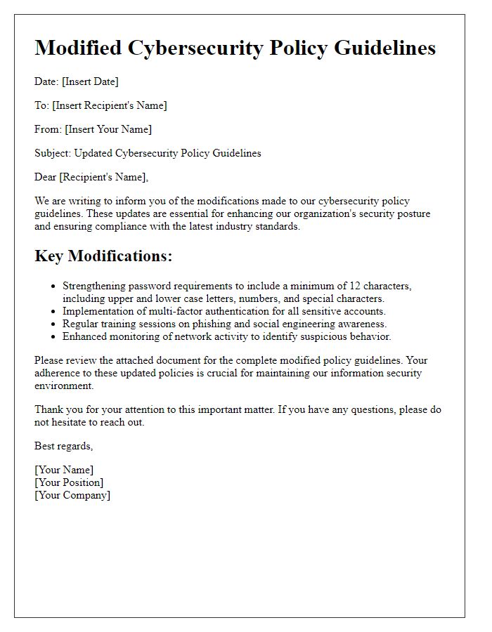 Letter template of modified cybersecurity policy guidelines