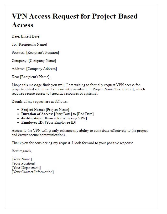 Letter template of VPN access request for project-based access.