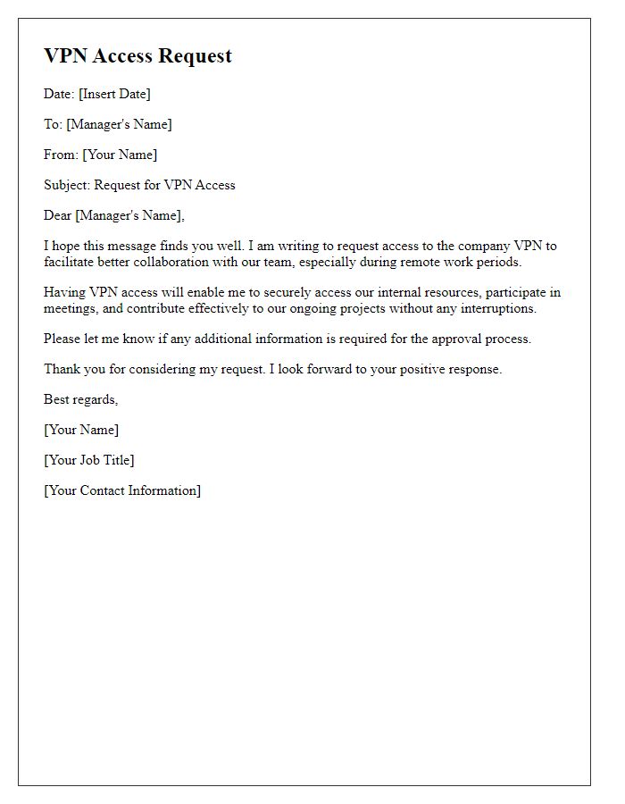 Letter template of VPN access request for team collaboration.