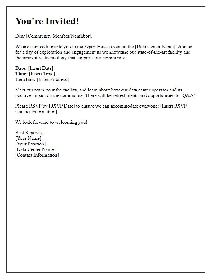 Letter template of community invitation for a data center open house