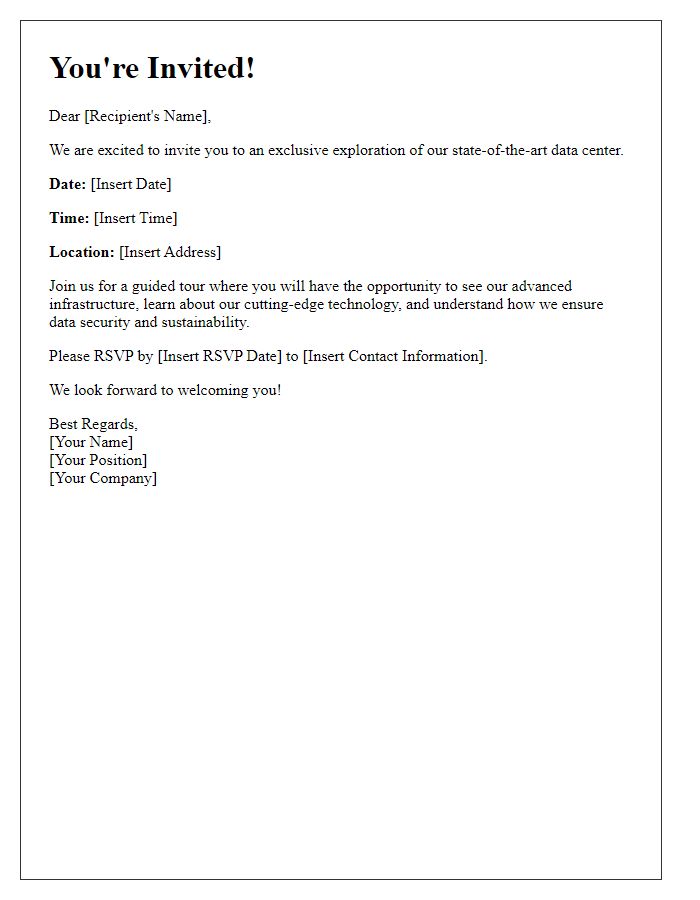 Letter template of corporate invitation for a data center exploration