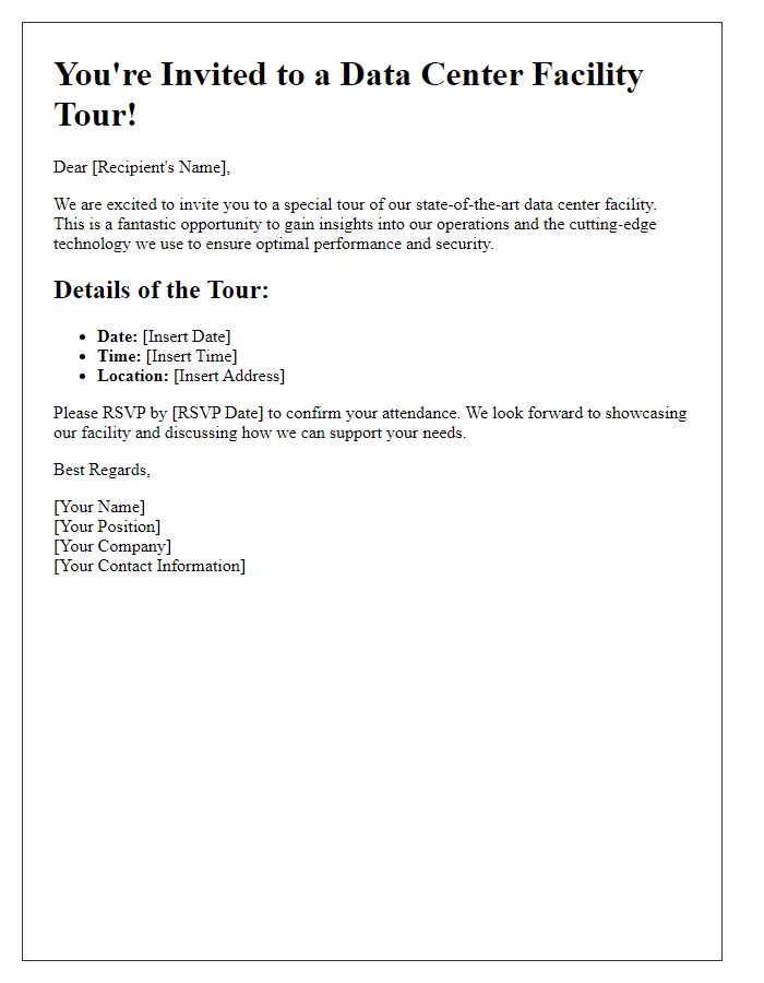 Letter template of invitation for a data center facility tour