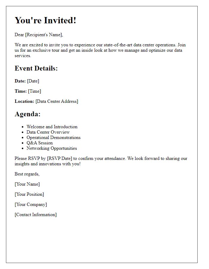 Letter template of invitation to experience our data center operations