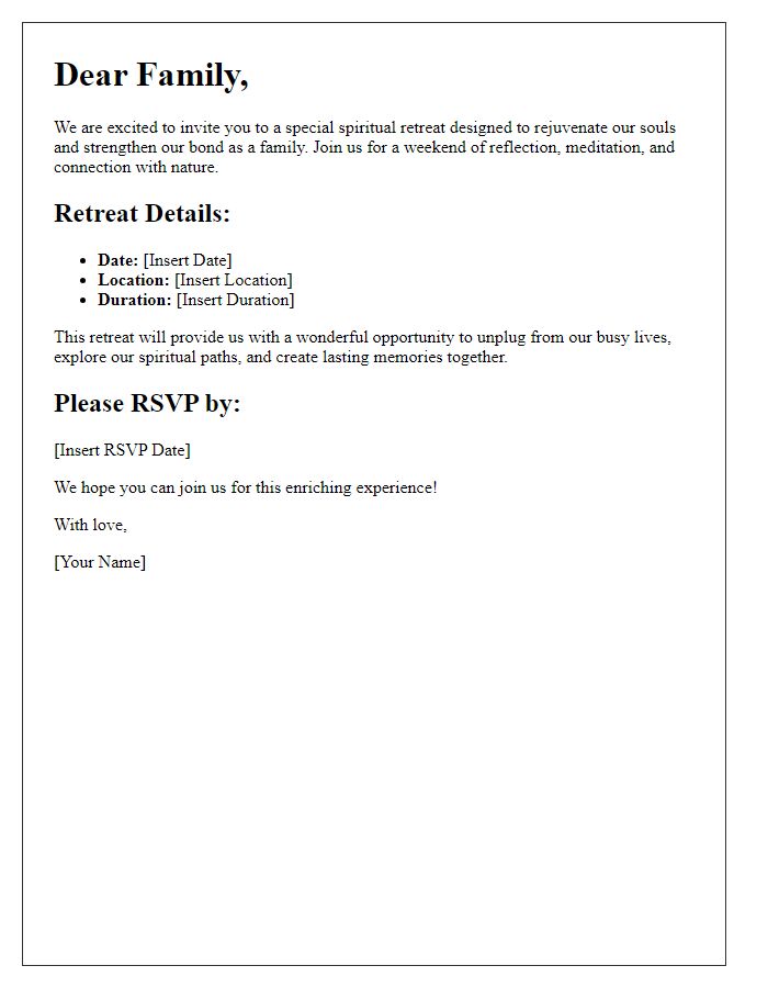 Letter template of spiritual retreat invitation for family