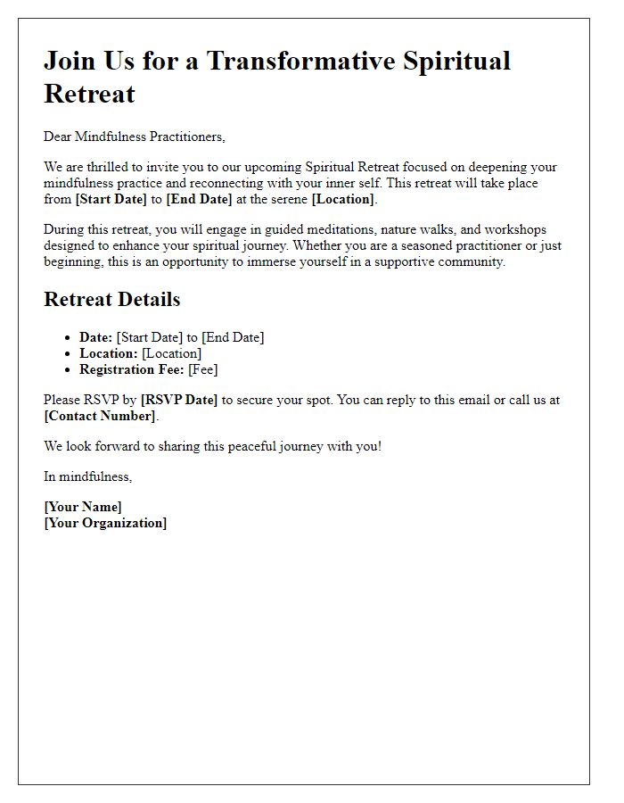 Letter template of spiritual retreat invitation for mindfulness practitioners