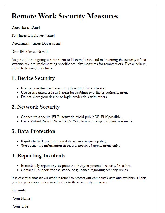 Letter template of remote work security measures for IT compliance