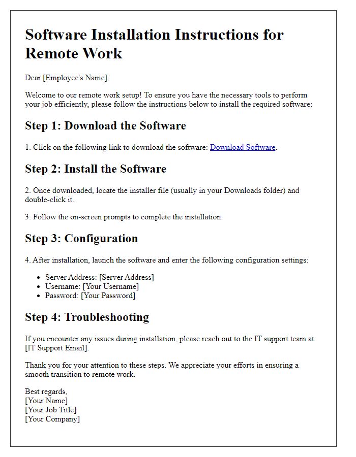 Letter template of software installation instructions for remote work