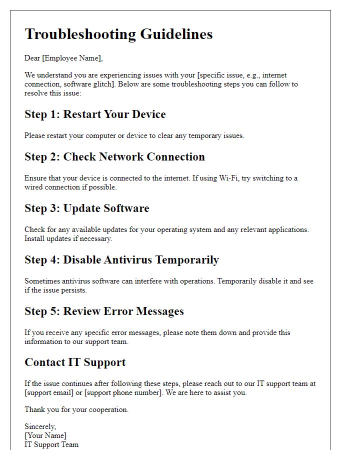 Letter template of troubleshooting guidelines for remote IT support