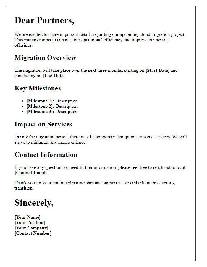 Letter template of cloud migration details to partners