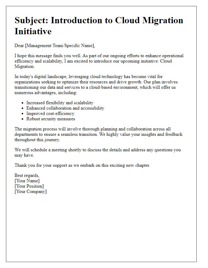 Letter template of cloud migration introduction for management
