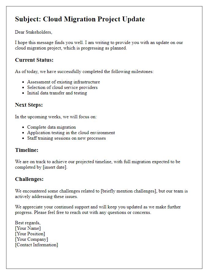 Letter template of cloud migration update for stakeholders