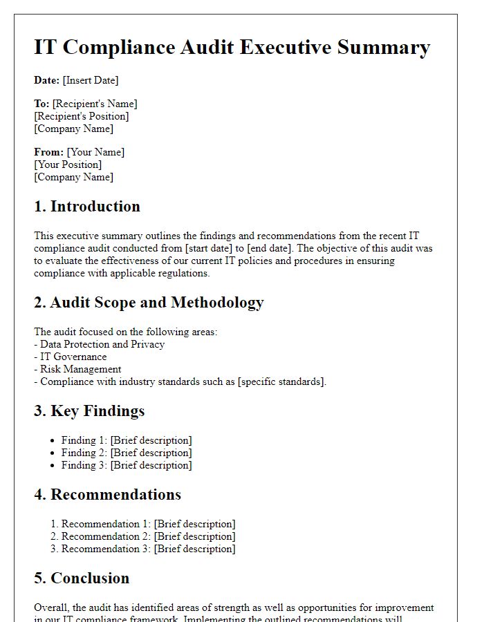 Letter template of IT compliance audit executive summary