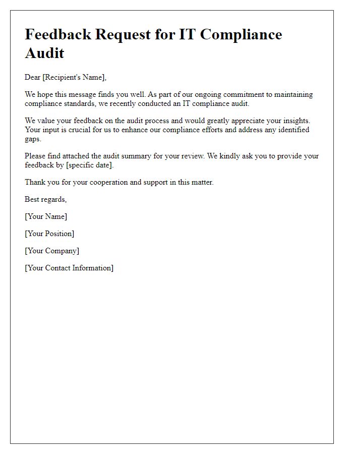 Letter template of IT compliance audit feedback request