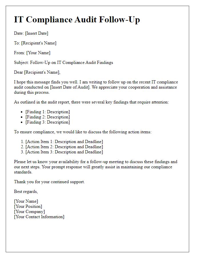 Letter template of IT compliance audit follow-up