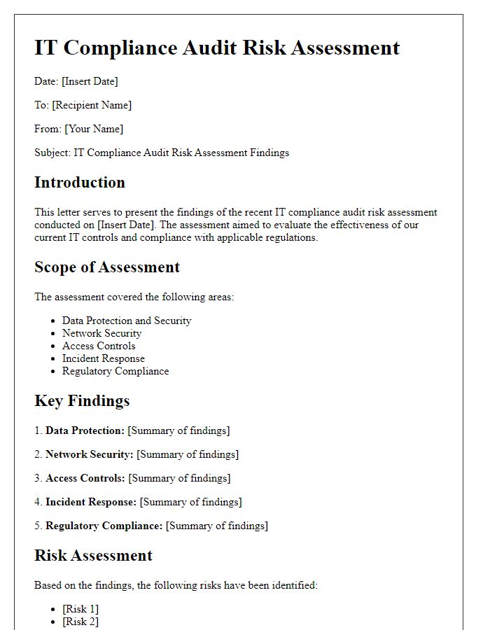 Letter template of IT compliance audit risk assessment