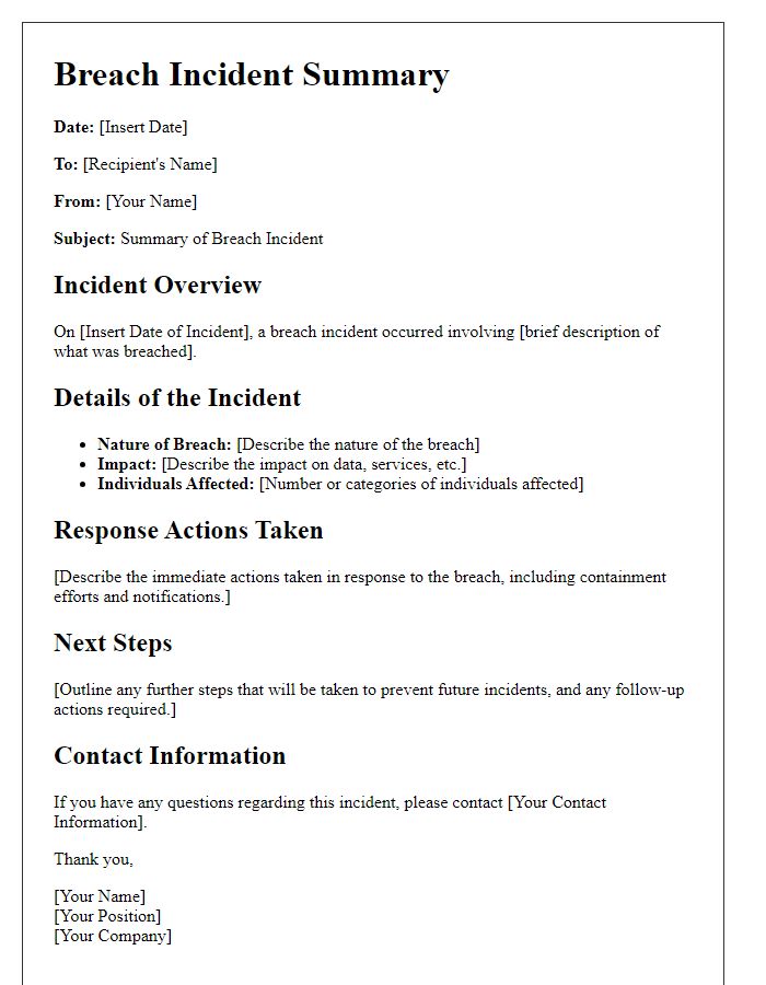 Letter template of breach incident summary