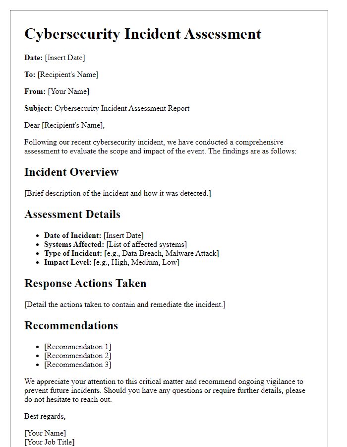 Letter template of cybersecurity incident assessment