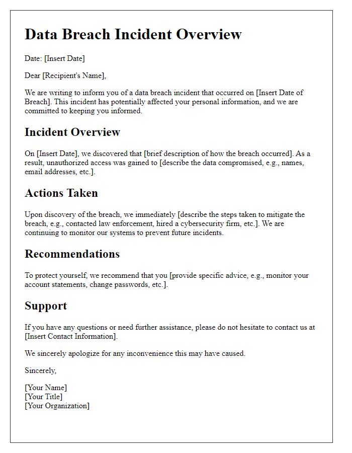 Letter template of data breach incident overview