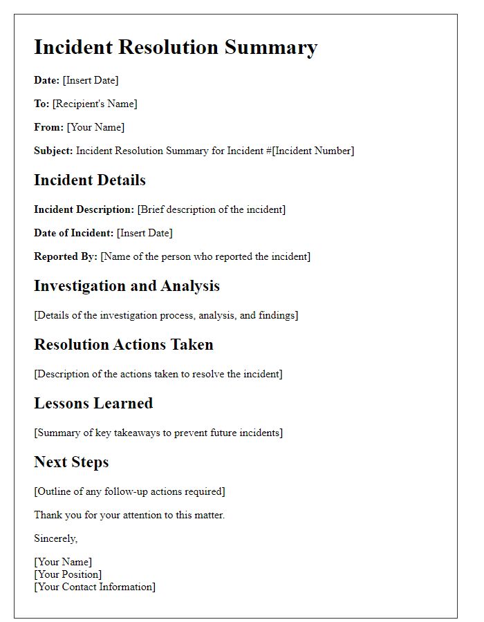 Letter template of incident resolution summary