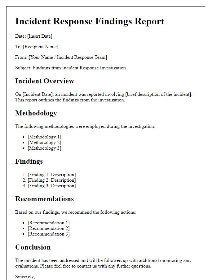 Letter template of incident response findings report