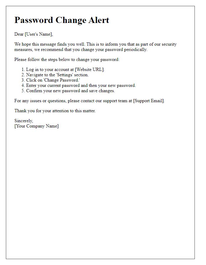 Letter template of alert for password change procedures