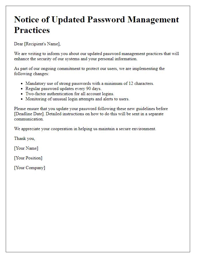 Letter template of explanation for updated password management practices