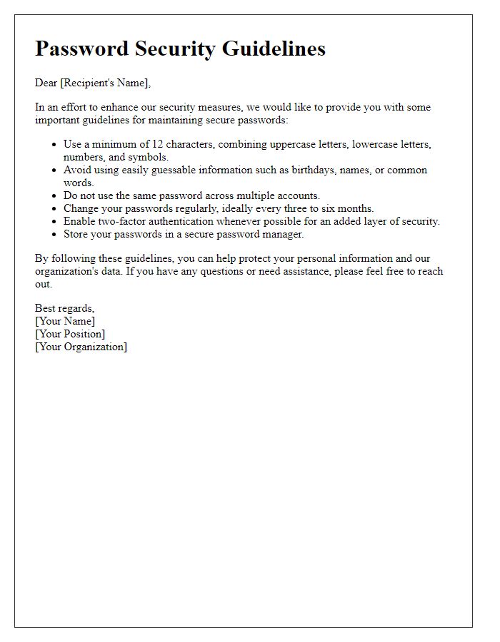 Letter template of guidelines for maintaining secure passwords