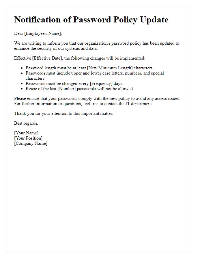 Letter template of notification regarding password policy update