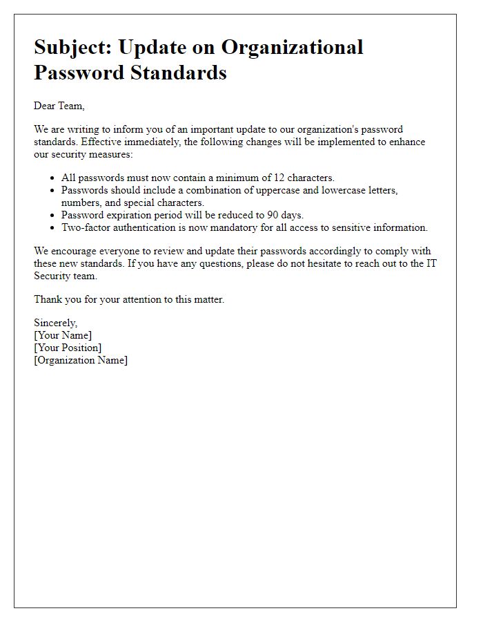 Letter template of update for organizational password standards