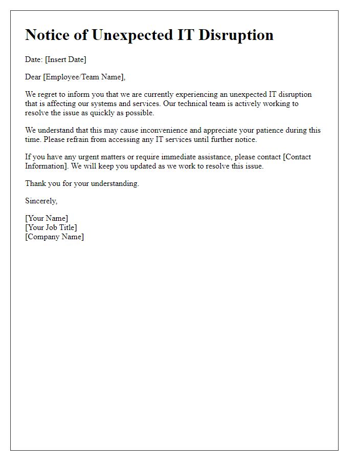 Letter template of unexpected IT disruption notice