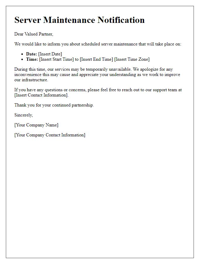 Letter template of server maintenance information for partners