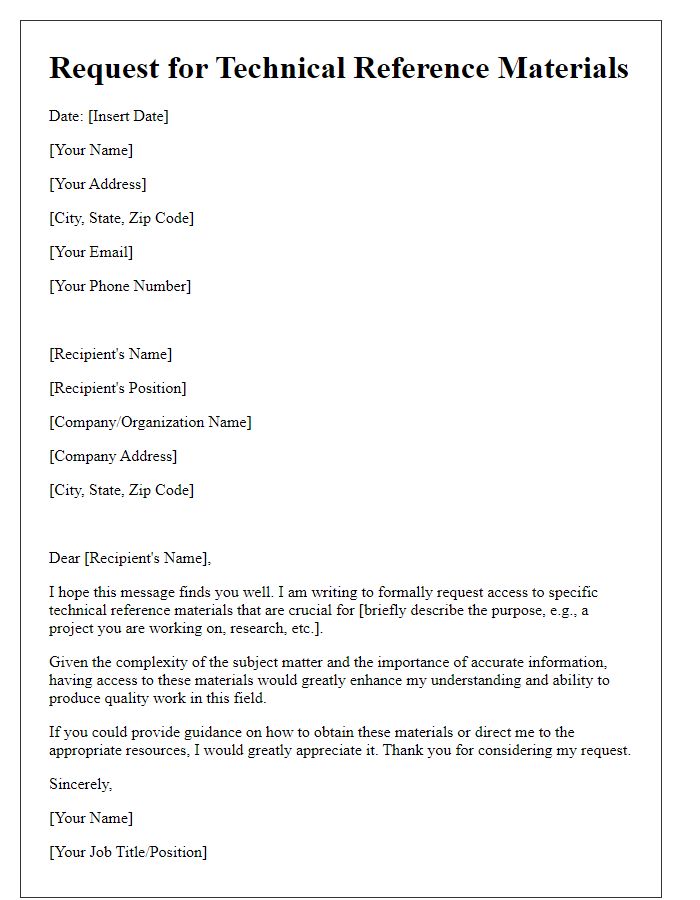 Letter template of appeal for technical reference materials