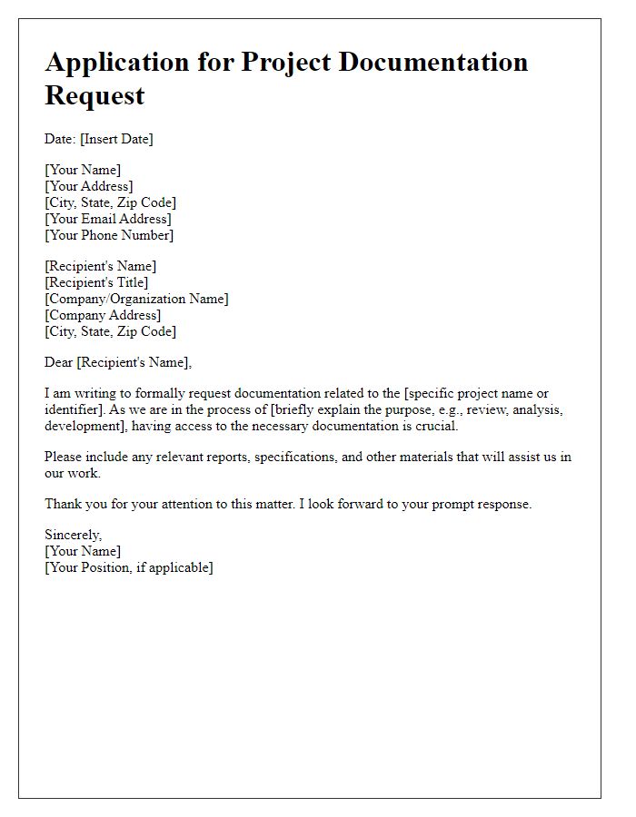 Letter template of application for project documentation request