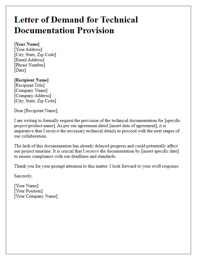 Letter template of demand for technical documentation provision