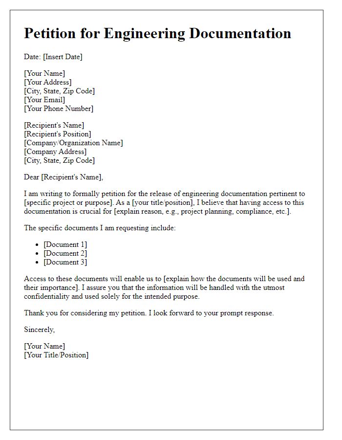 Letter template of petition for engineering documentation