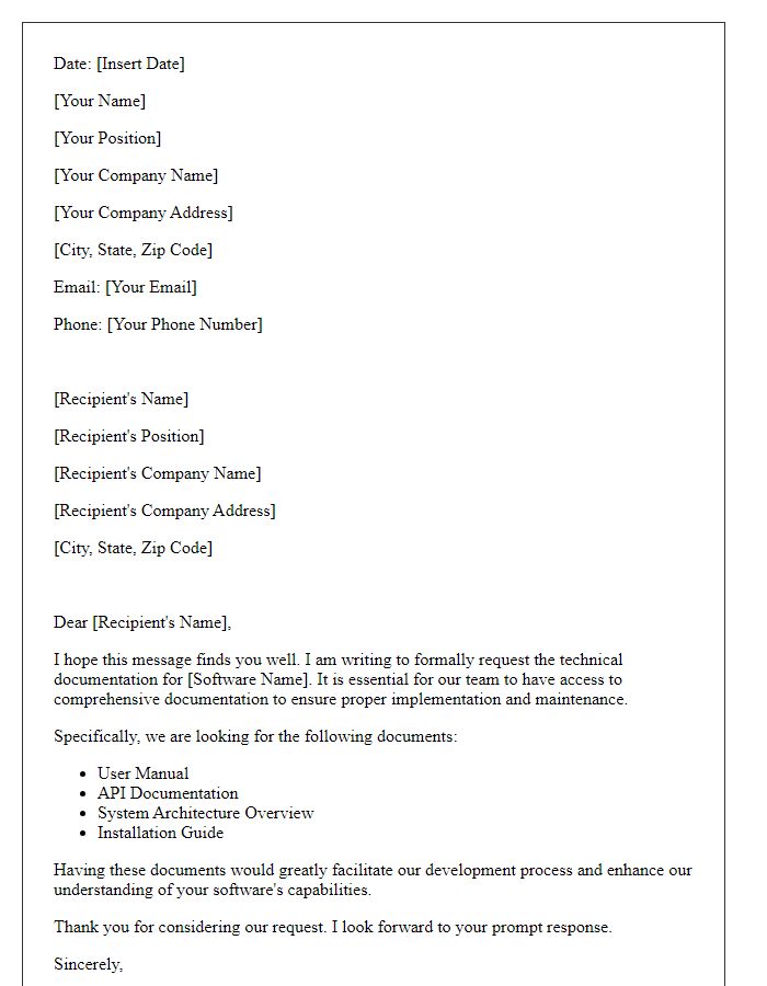 Letter template of request for software technical documentation