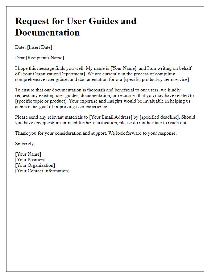 Letter template of solicitation for user guides and documentation